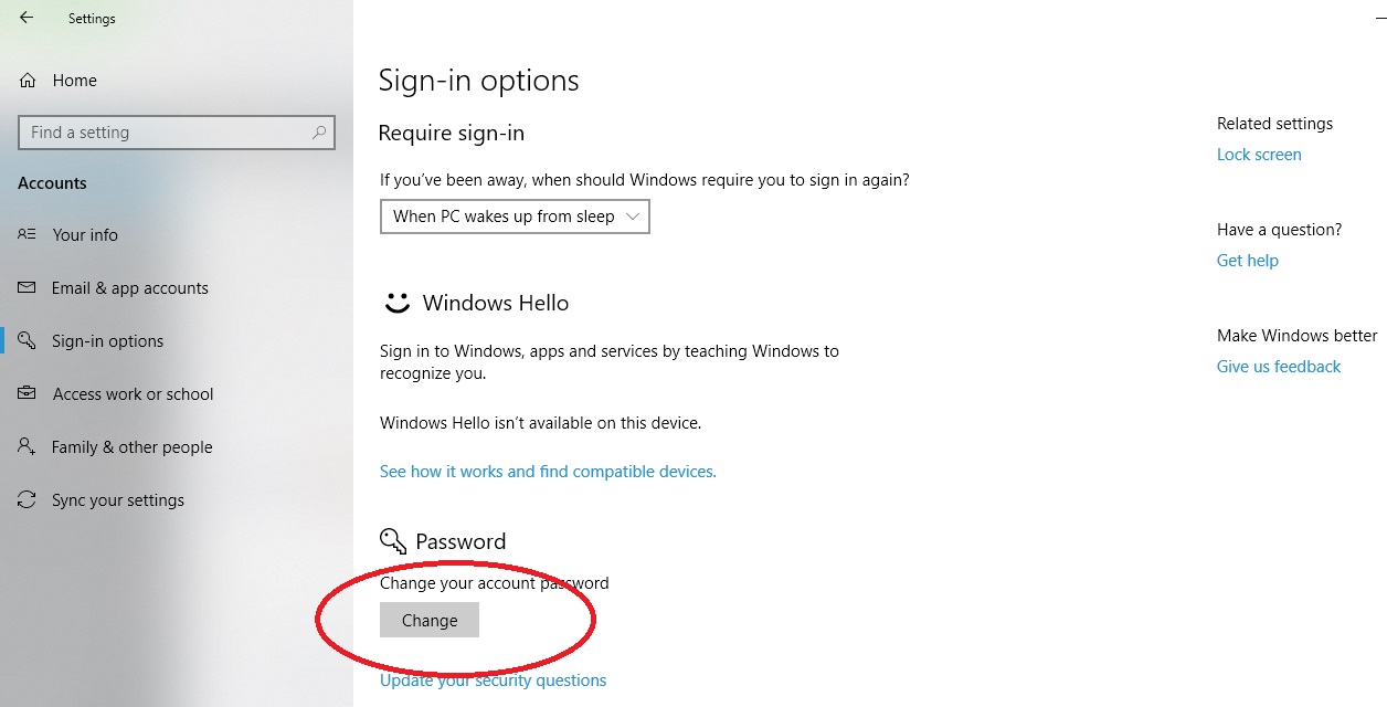 Thay đổi mật khẩu password máy tính laptop windows 10