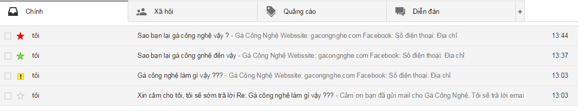 gắn sao cho hộp thư đến Capture