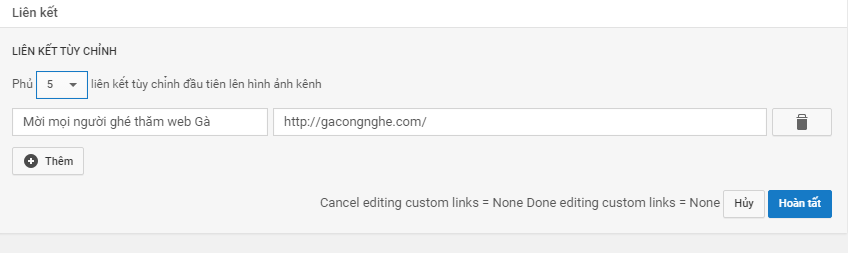 chèn link web vào kênh youtube