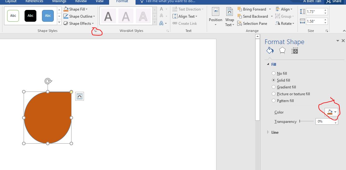 Cách thay đổi chỉnh hiệu ứng màu sắc cho hình vẽ word 2016