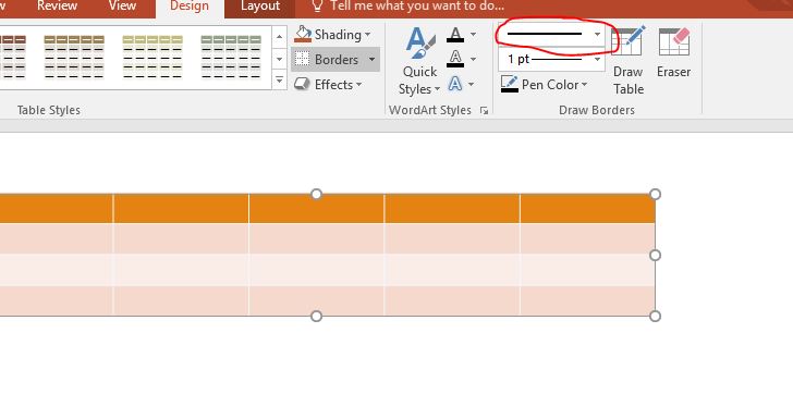 Cách chỉnh kích thước đường kẻ của bảng PowerPoint 2016