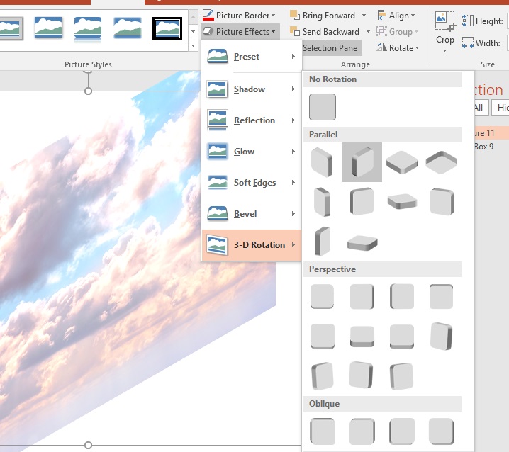 Cách tạo hiệu ứng nghiêng cho hình ảnh PowerPoint 2016