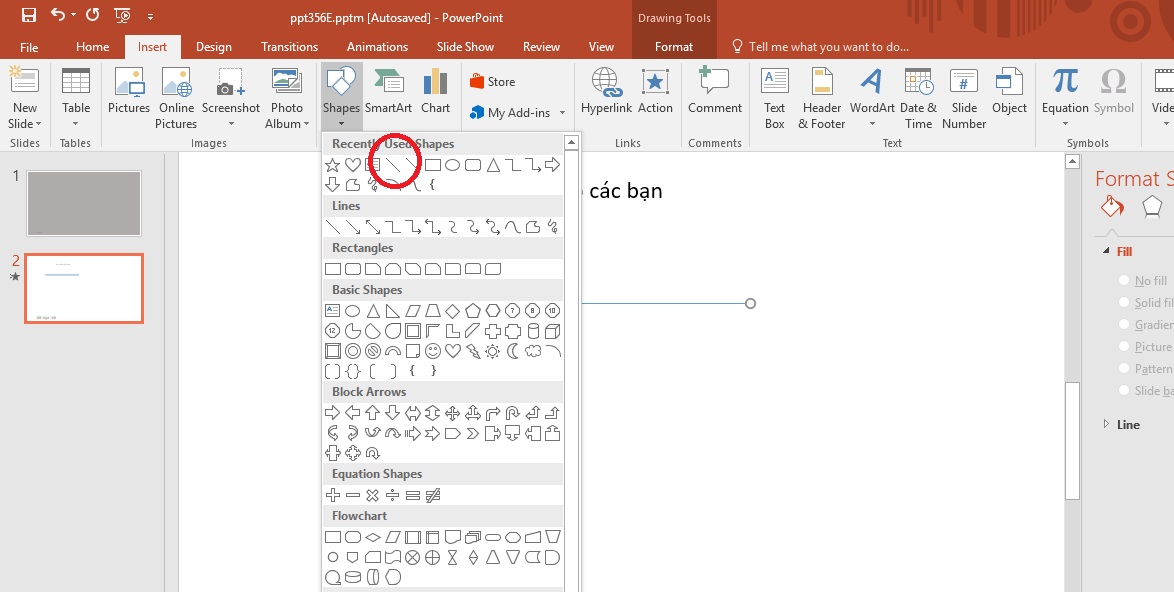 Hướng dẫn chèn vẽ đường thẳng trong PowerPoint 2016