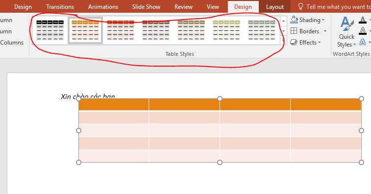 Hướng dẫn thay đổi màu của bảng trong PowerPoint 2016