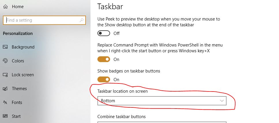 Thay đổi chuyển vị trí thanh taskbar màn hình windows 10